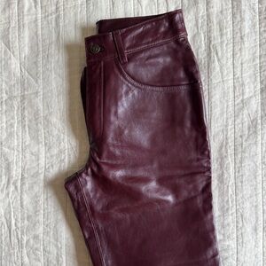 Burgundy Leather Flare Pants